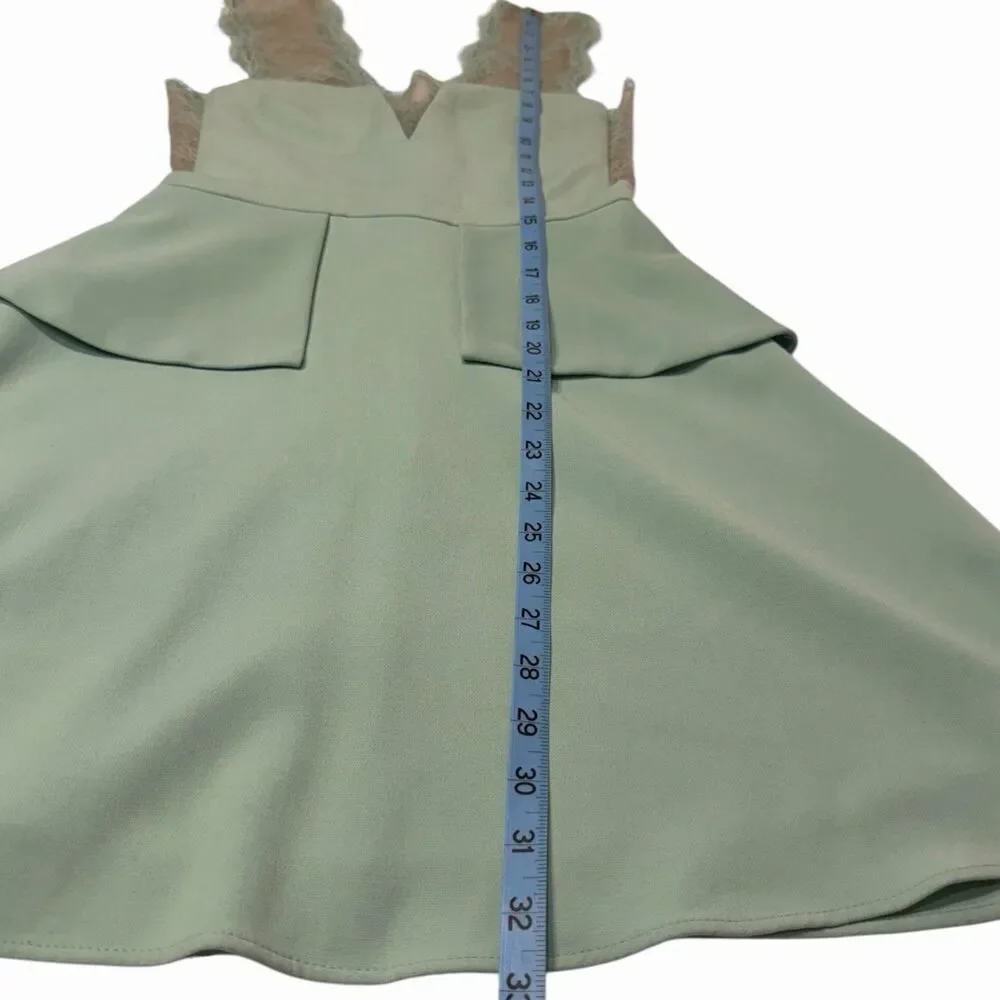 BCBGMAXAZRIA Dress Women 0 Fit Flare Green Lace Peplum Cocktail Party Dress - Picture 7 of 13